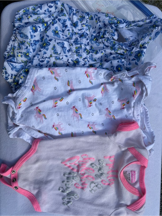 Other - 3-Pack Girls' Sleeveless Bodysuits & Romper - Unicorns, Floral, Pink Trim(44)